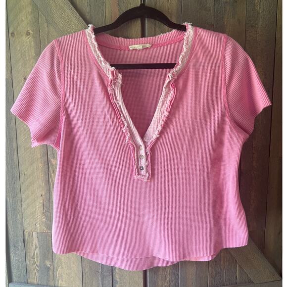 Promesa Waffle Knit Raw-Edge Henley Tee - Picture 1 of 7